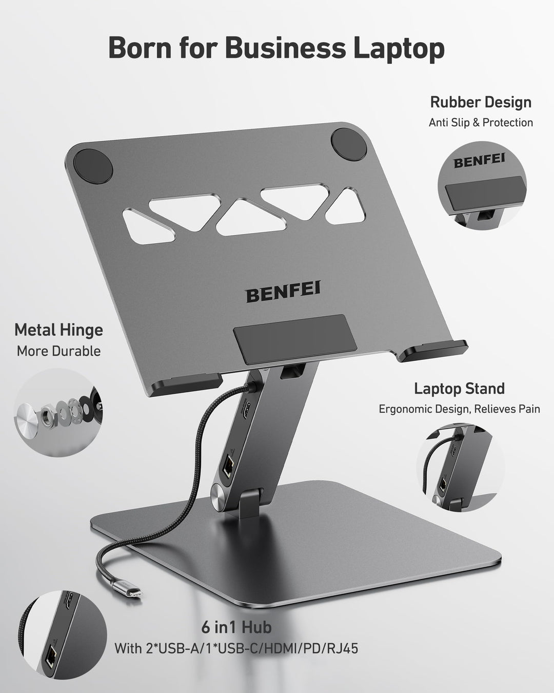 Laptop Ständer mit 6-in-1 USB-C Dockingstation HDMI 4K Aluminium - Bild 7