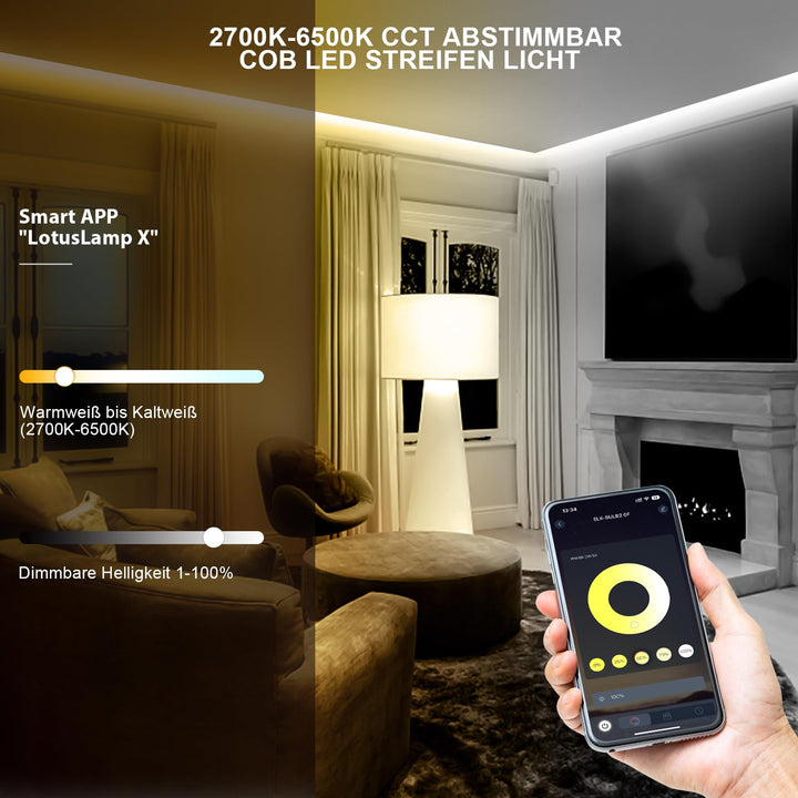 COB LED Streifen 10m dimmbar 2700K-6500K mit App und Fernbedienung - Bild 2