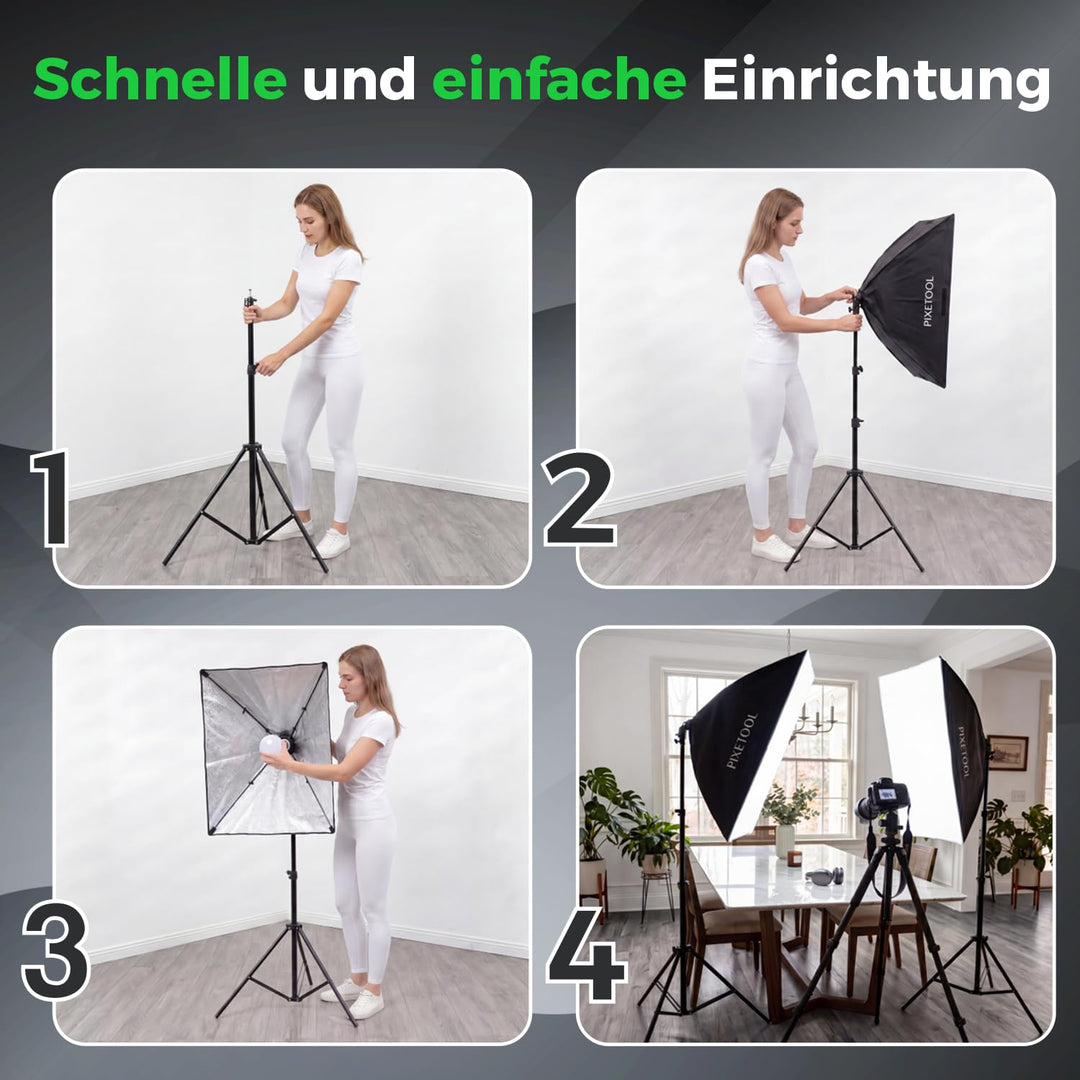 Softbox Set 70x50 cm mit LED-Lampen 48W dimmbar 2er-Set Fotostudio - Bild 8
