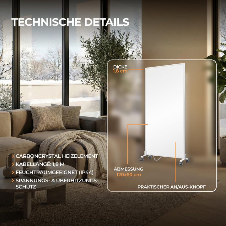Infrarotheizung Standgerät 1200W mit Thermostat und Fernbedienung - Bild 8