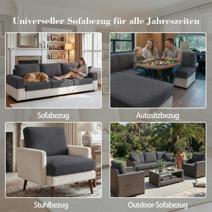 Sofa-Sitzkissenbezug Stretch wasserabweisend rutschfest Dunkelgrau - Bild 8