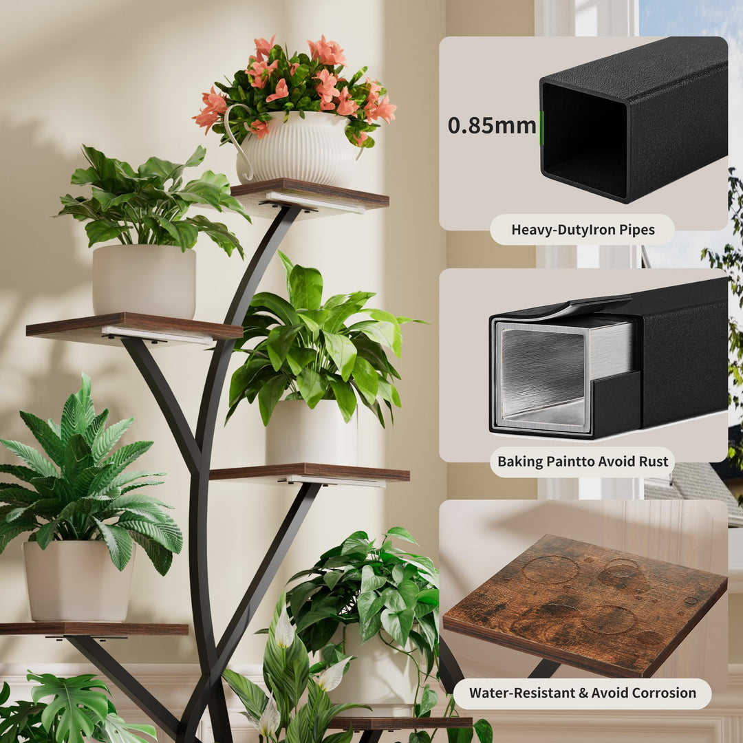 Pflanzenregal 8 Etagen 126cm mit Growlight Metall Holz Schwarz - Bild 4