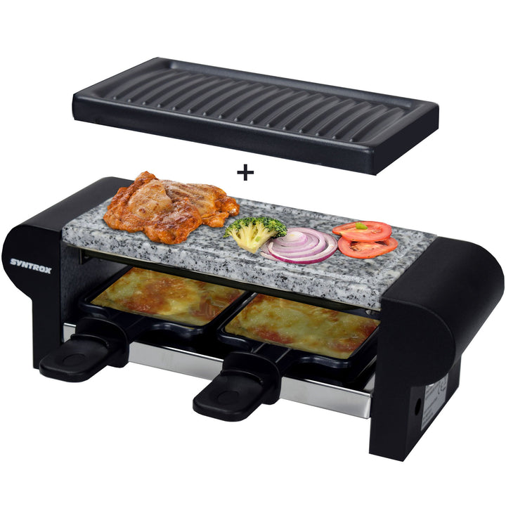 Raclette-Set 2 Personen mit heissem Stein und Grillplatte 350 W