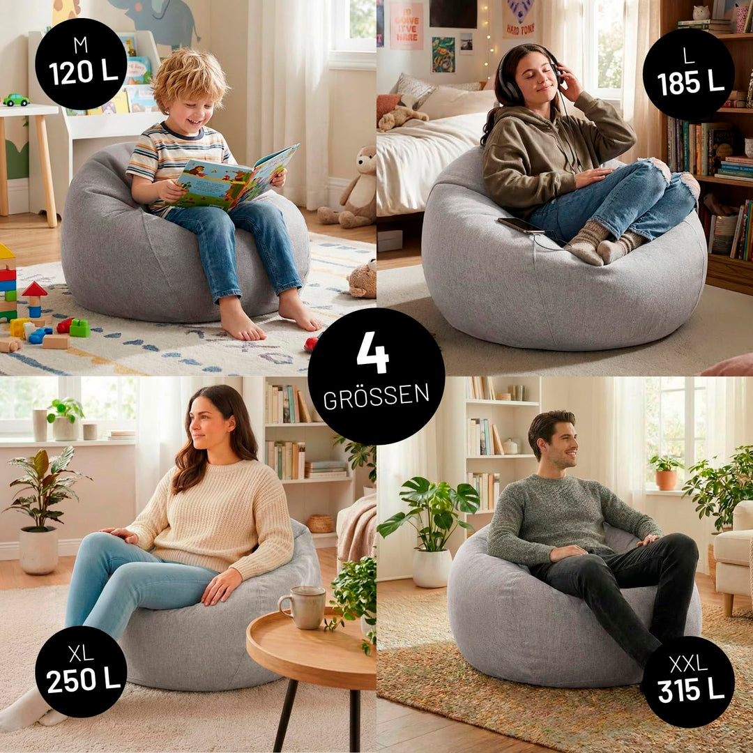 Sitzsack Indoor EPS-Füllung 80x90x50cm 185L für Kinder &amp; Erwachsene - Bild 4