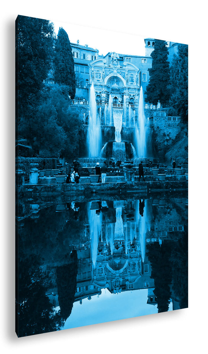 Leinwandbild Brunnen Italien Monochrom Blau 80x60 cm