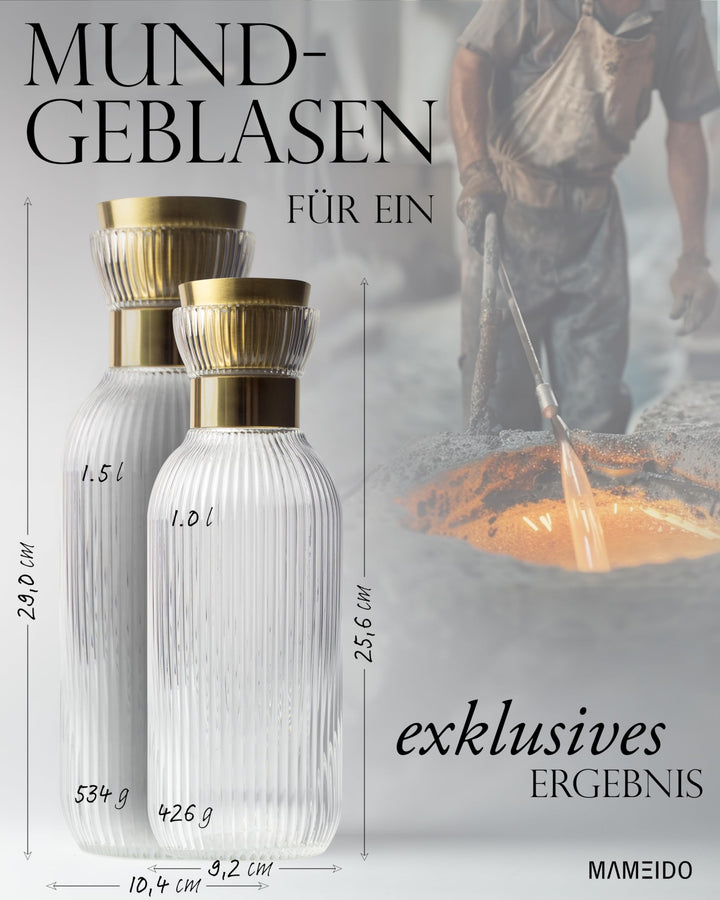 Glaskaraffe mit Ausgiesser und Sieb 1,5 l geriffelt Crystal Silver - Bild 6