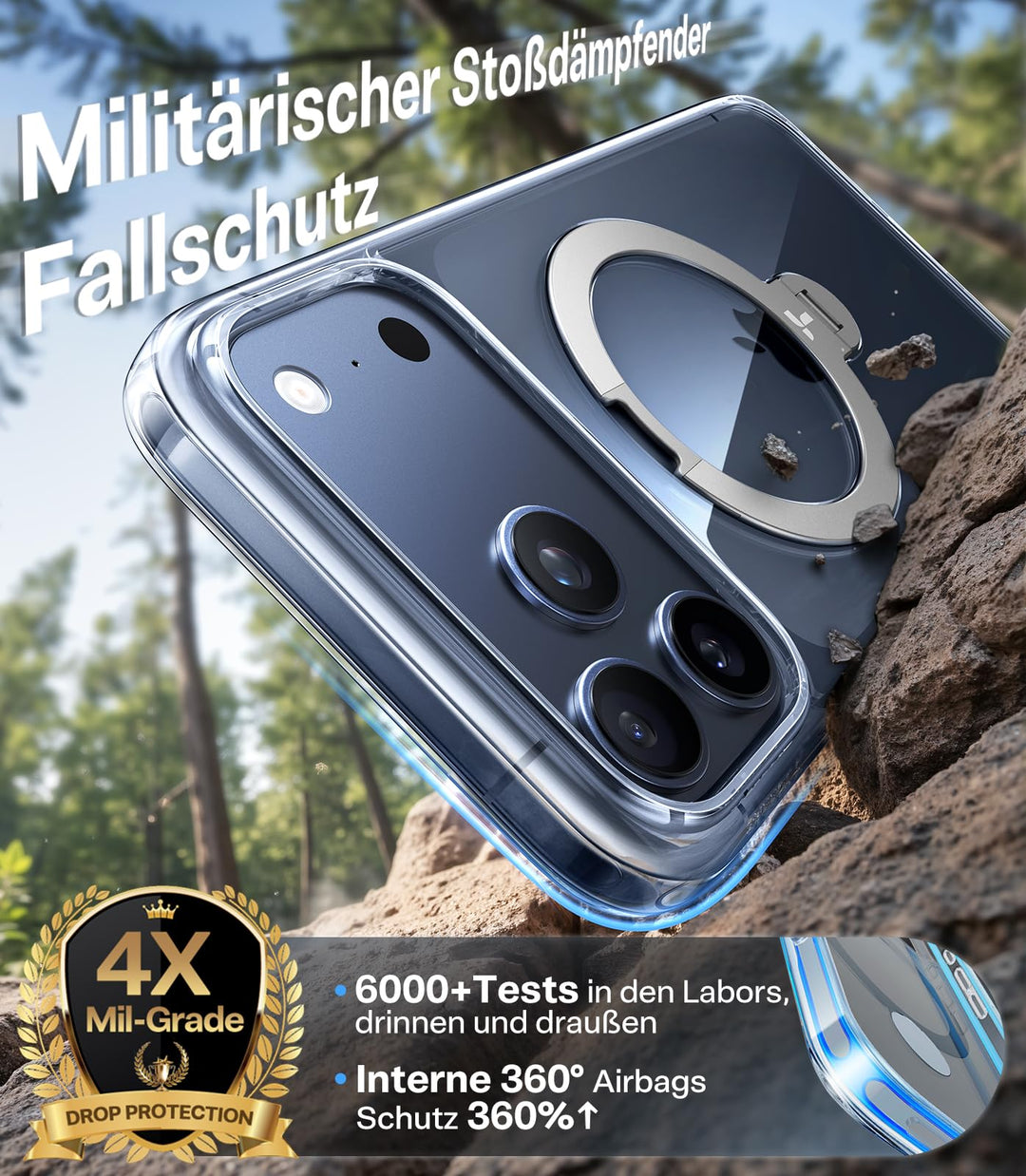 iPhone 17 Pro Hülle transparent mit 360° Ständer &amp; MagSafe - Bild 6