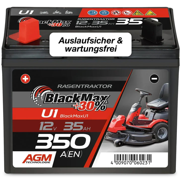 Rasentraktor Batterie 12V 35Ah 350A AGM Pluspol Links wartungsfrei