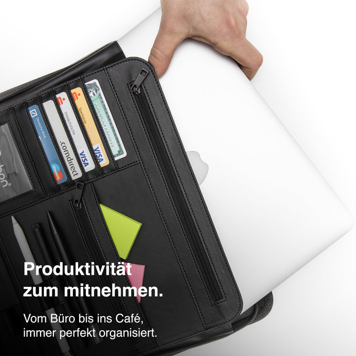 Schreibmappe A4 Kunstleder mit Laptopfach 13" &amp; Reissverschluss, Türkis - Bild 7