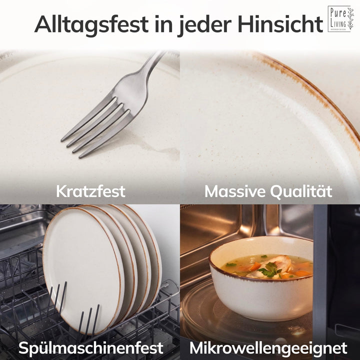 Steingut Geschirrset 48-tlg. für 12 Personen Landhaus-Stil Beige - Bild 4