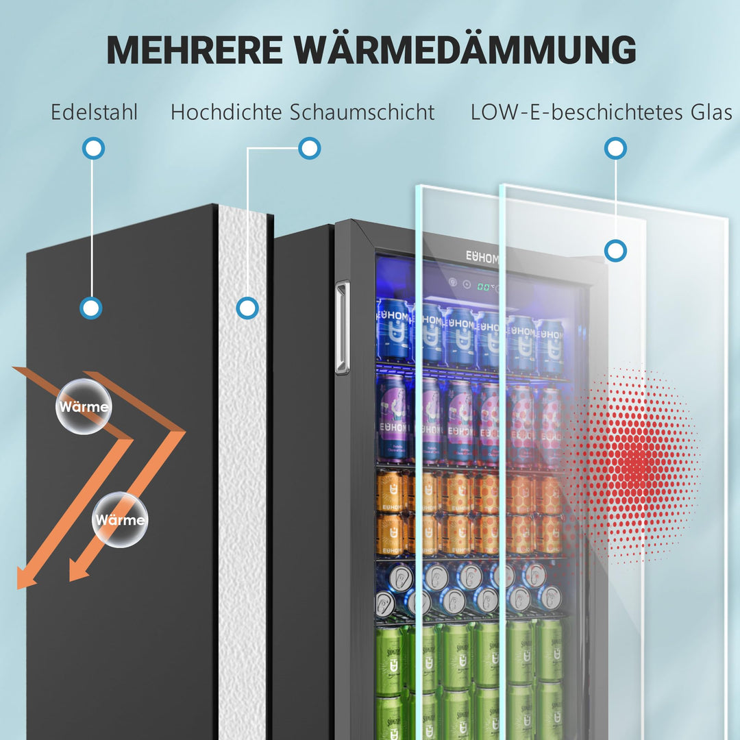 Getränkekühlschrank 90L Glastür Schwarz 126 Dosen Kompressor - Bild 5