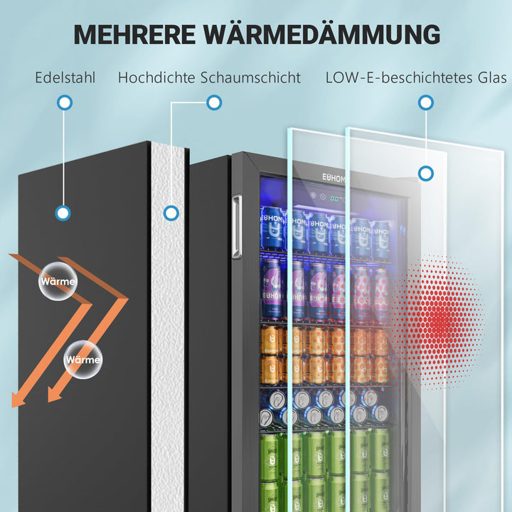 Getränkekühlschrank 90L Glastür Schwarz 126 Dosen Kompressor - Bild 5