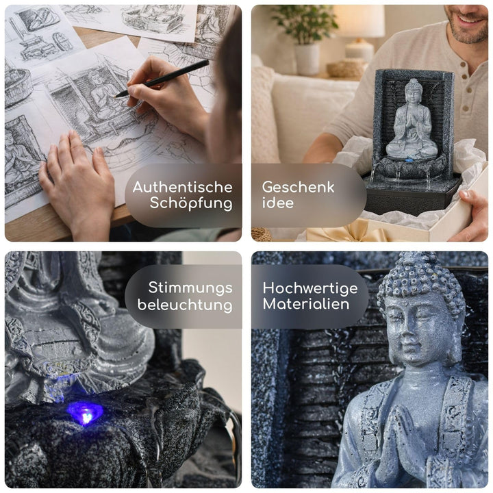Zimmerbrunnen Buddha mit LED-Farbwechsel Kunstharz 26 cm grau - Bild 7