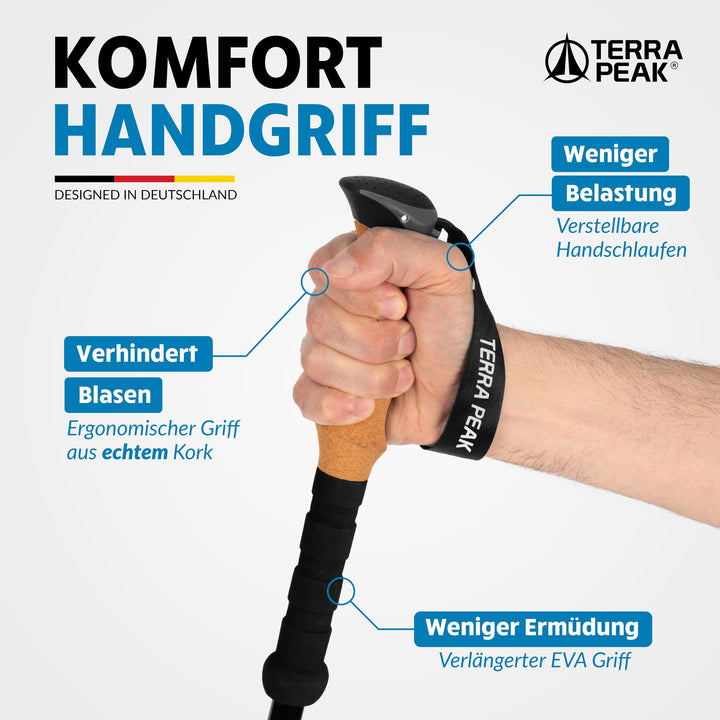 Wanderstöcke Teleskop Aluminium mit Korkgriff 110–135 cm - Bild 4