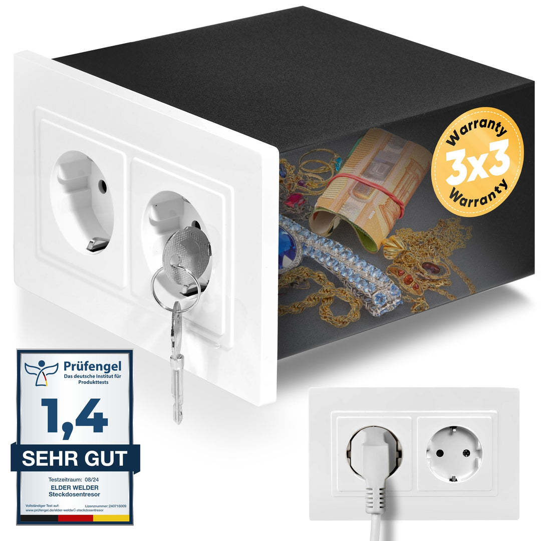 Steckdosen-Tresor Wandsafe mit Schlüssel Fake-Stecker Weiss 1 Liter