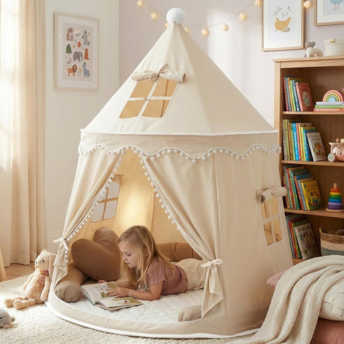 Spielzelt Kinder Silky-Cotton Warmbeige 110x110x130cm mit Bodenmatte