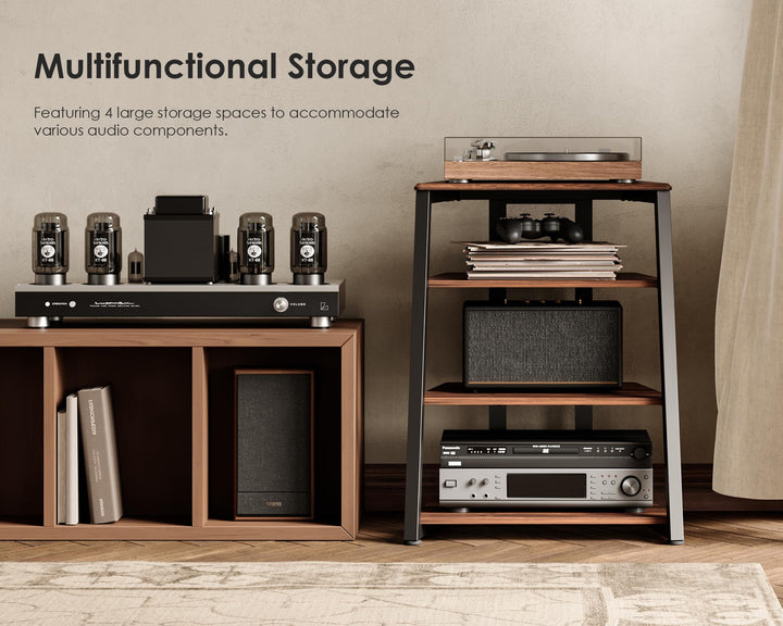 HiFi Rack Holz &amp; Stahl 4 Ablagen verstellbar 61x52x78 cm - Bild 4
