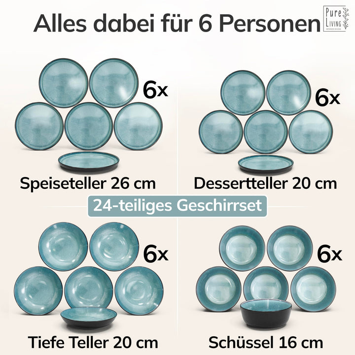 Steingut Geschirrset 24-teilig für 6 Personen Petrol-Mattschwarz - Bild 5
