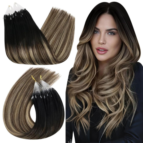 Microring Extensions Echthaar Ombre Braun 45 cm 50 Strähnen 50 g