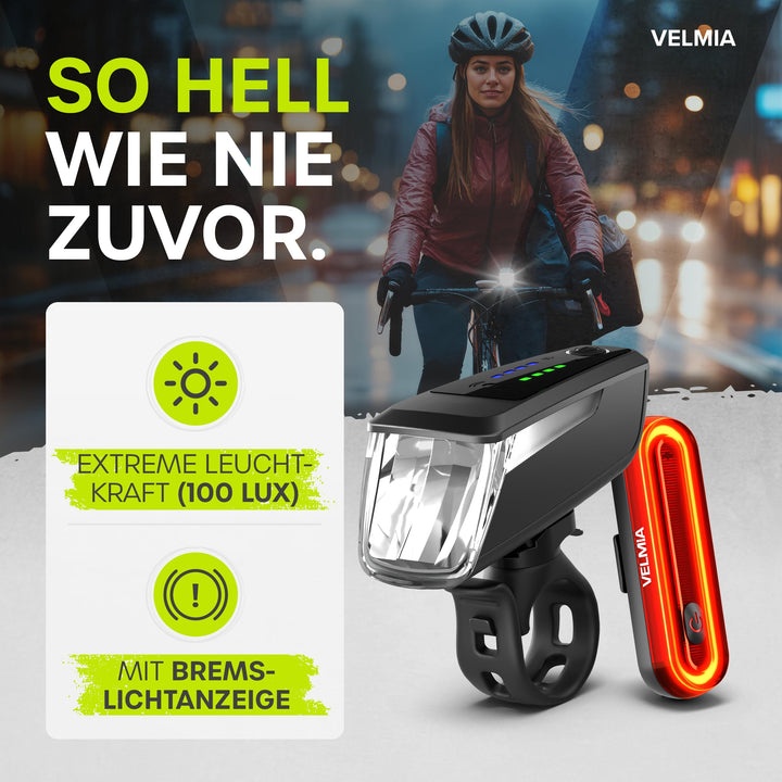 Fahrradlichter Set StVZO 100 LUX LED aufladbar mit Bremslicht - Bild 2