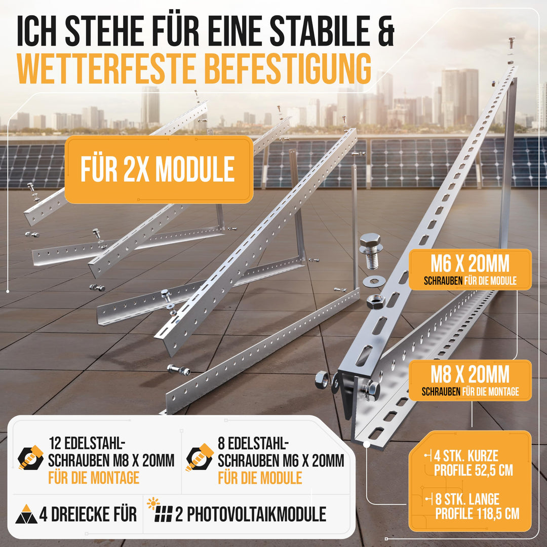 Balkonkraftwerk Halterung Aluminium 118 cm für 2 Solarmodule 4er-Set - Bild 2