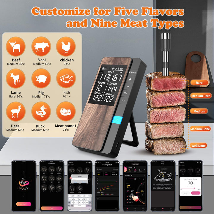 Fleischthermometer kabellos Bluetooth mit Doppelsonde IP67 - Bild 6