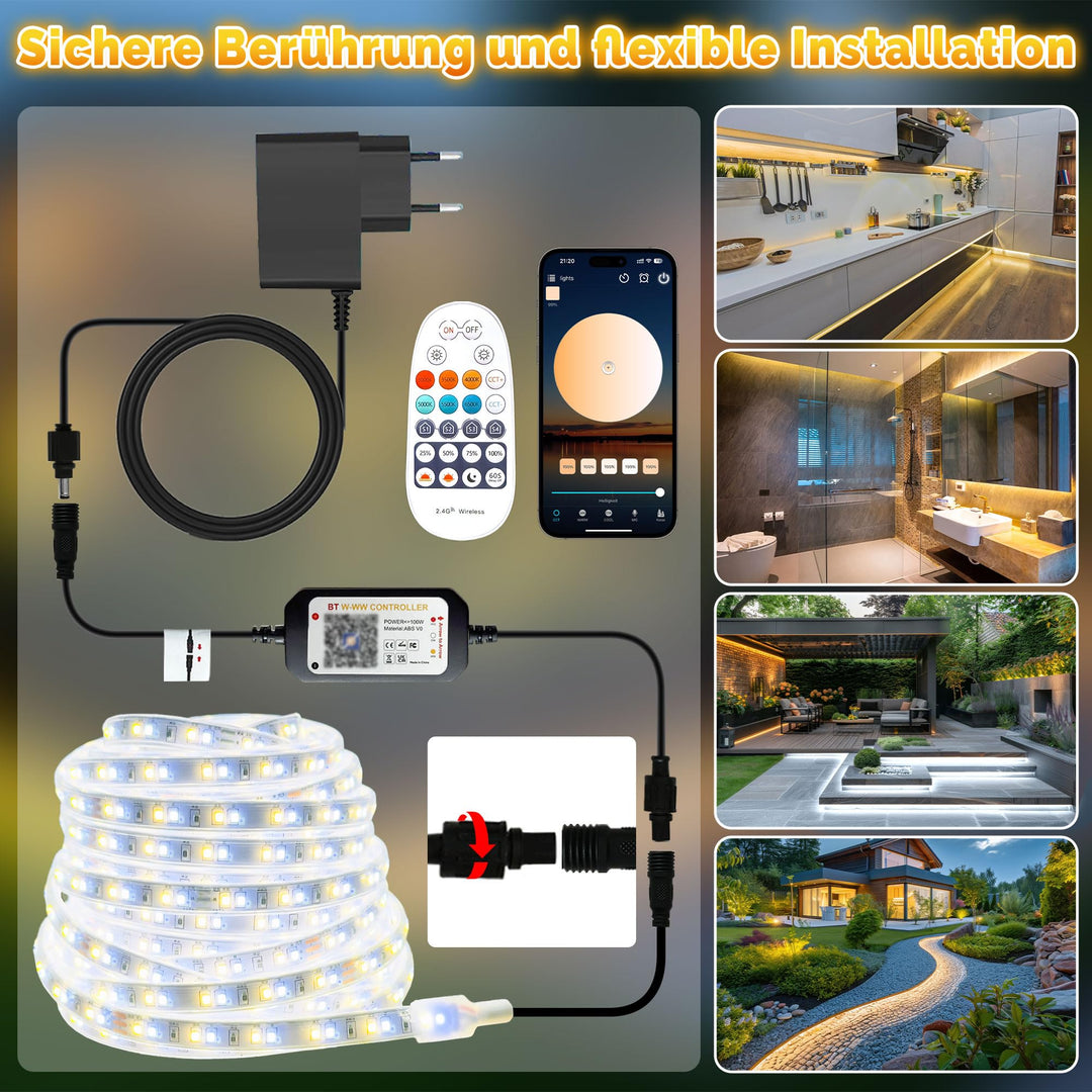 LED Streifen Aussen 20m Warmweiss-Kaltweiß IP67 dimmbar mit Fernbedienung - Bild 7