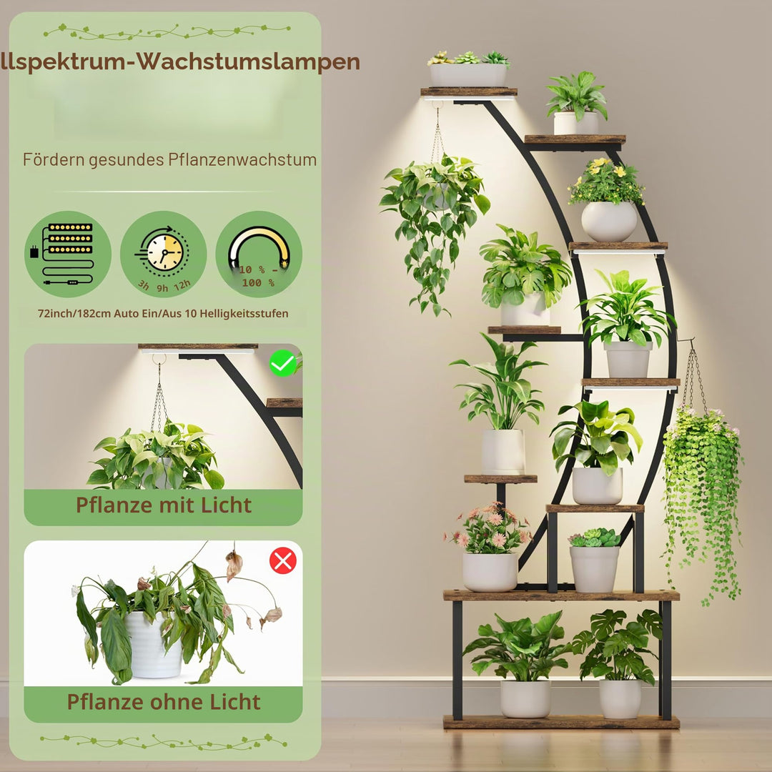 Pflanzenregal mit Grow Light 9 Ebenen 160cm Metall Schwarz - Bild 3