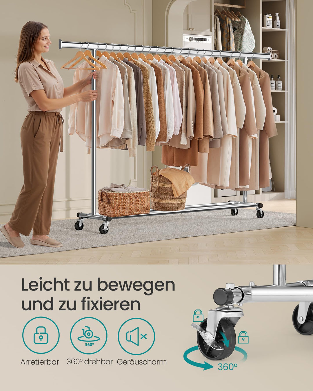 Kleiderständer auf Rollen ausziehbar 160–200 cm bis 150 kg - Bild 4