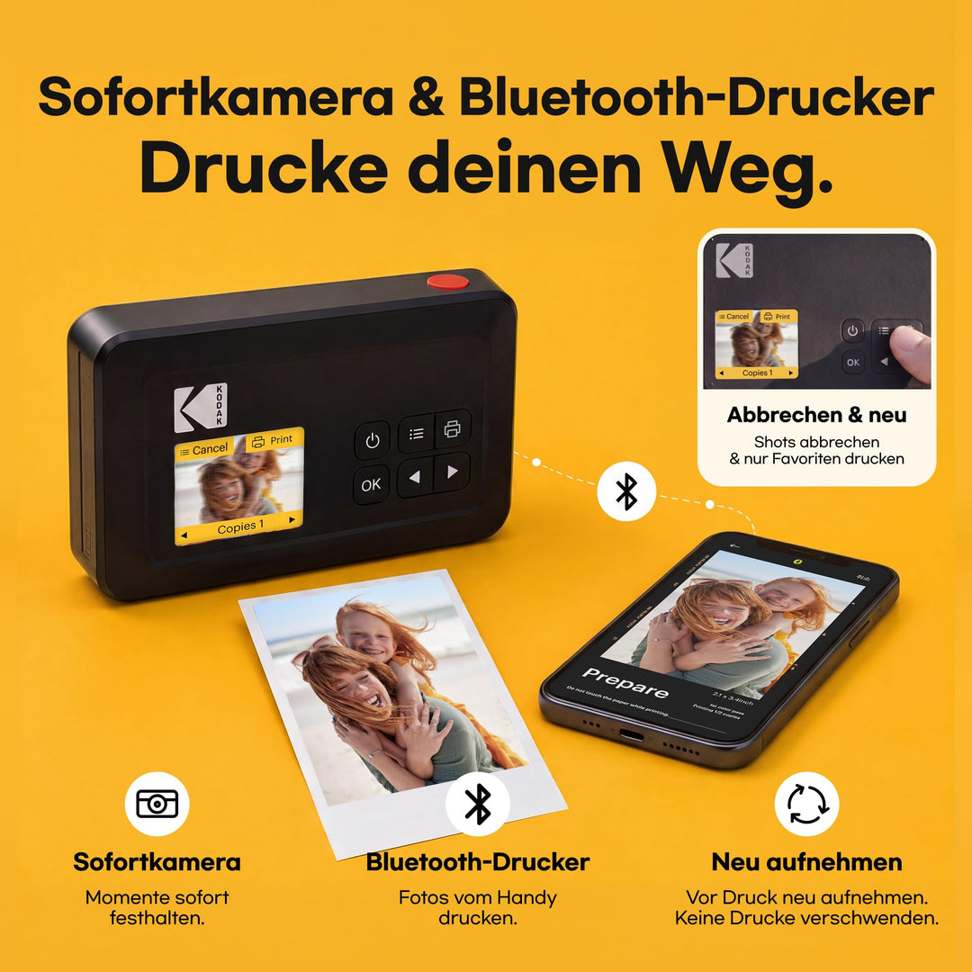 Sofortbildkamera 2-in-1 mit Fotodrucker 4PASS Bluetooth 38 Blatt Gelb - Bild 4