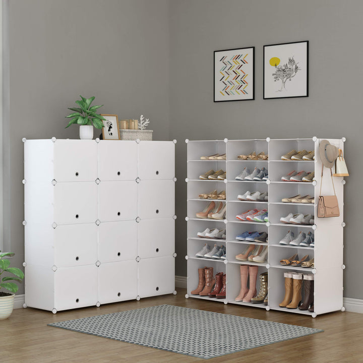 Schuhregal 7 Ebenen für 42 Paar Schuhe Weiss Kunststoff-Metall - Bild 3