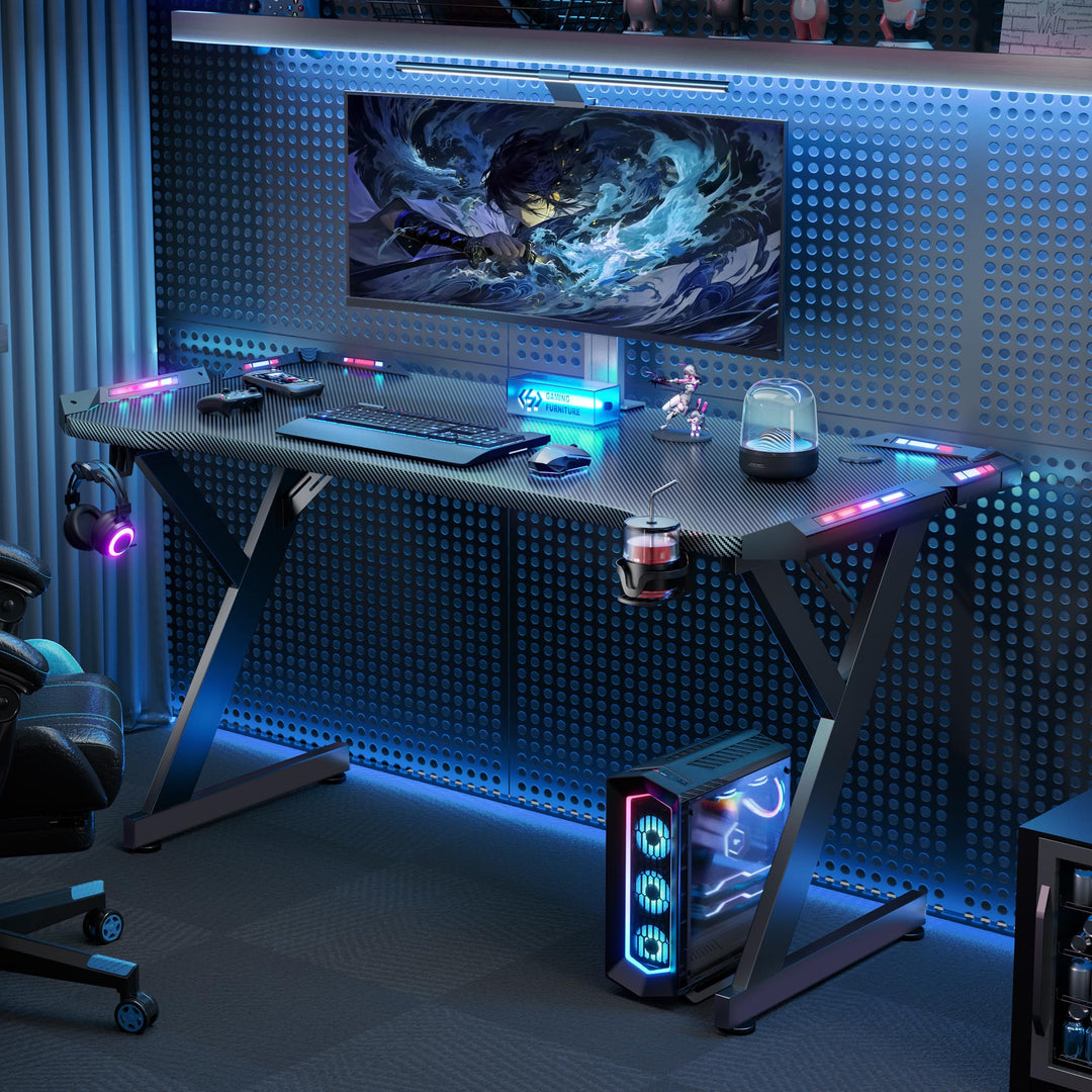 Gaming Tisch mit RGB-LED 100x60 cm Kohlefaser-Optik Schwarz - Bild 6