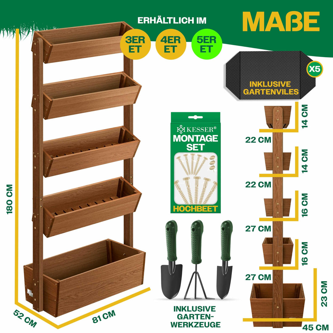 Hochbeet Stufenbeet 5 Etagen Tannenholz mit Gartenvlies &amp; Schaufelset - Bild 5