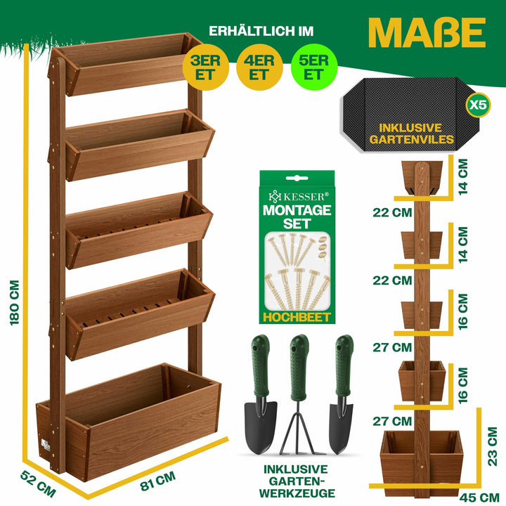 Hochbeet Stufenbeet 5 Etagen Tannenholz mit Gartenvlies &amp; Schaufelset - Bild 5