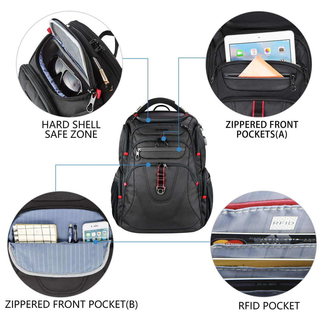 Laptop Rucksack 17,3 Zoll wasserabweisend mit RFID-Schutz &amp; USB-Ladeanschluss - Bild 5