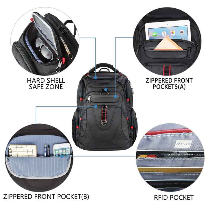 Laptop Rucksack 17,3 Zoll wasserabweisend mit RFID-Schutz &amp; USB-Ladeanschluss - Bild 5