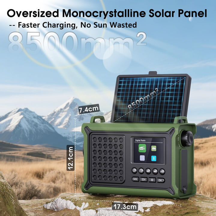 Kurbelradio DAB+/UKW Notfallradio 12000mAh Solar Bluetooth Taschenlampe - Bild 5