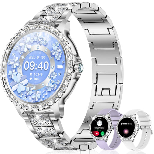 Smartwatch Damen mit Anruffunktion 1.32" HD Rund 120+ Sportmodi 3 Bänder