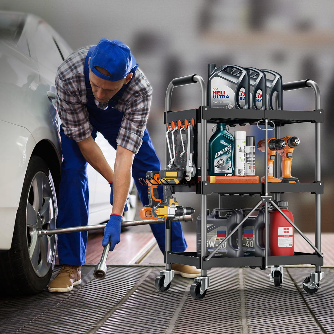 Servierwagen klappbar 3 Ebenen mit Rollen und Schaumstoffgriff - Bild 9