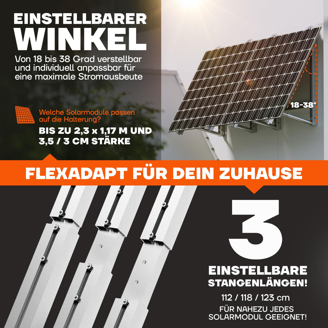 Balkonkraftwerk Halterung Aluminium Edelstahl flexibel für Geländer - Bild 4