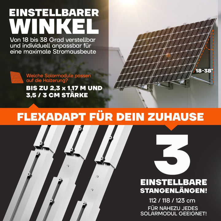 Balkonkraftwerk Halterung Aluminium Edelstahl flexibel für Geländer - Bild 4