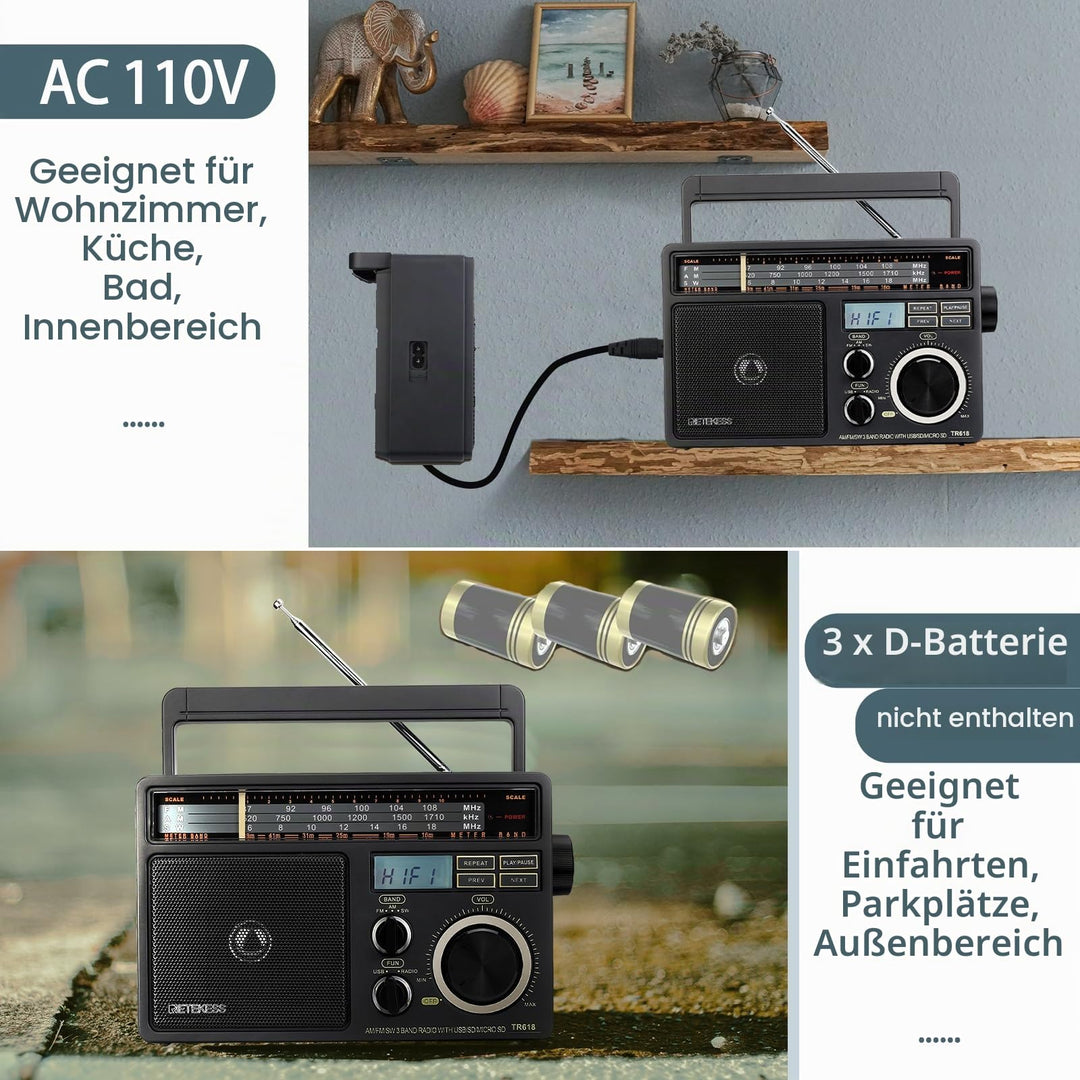 Tragbares Retro-Radio AM/FM/SW mit USB, TF-Karte und Lautsprecher - Bild 6