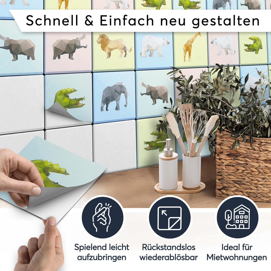 Fliesenaufkleber Origami Tiere selbstklebend 15x15 cm, 36 Stück - Bild 2