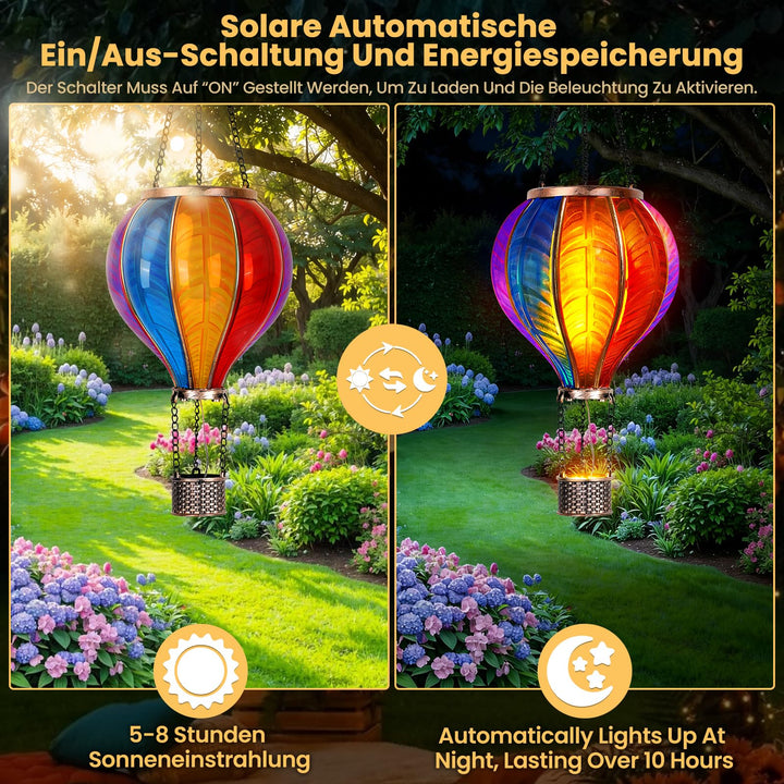 Solar Heissluftballon Laterne 2er-Set 46,5x13,8 cm Flammeneffekt Garten - Bild 4