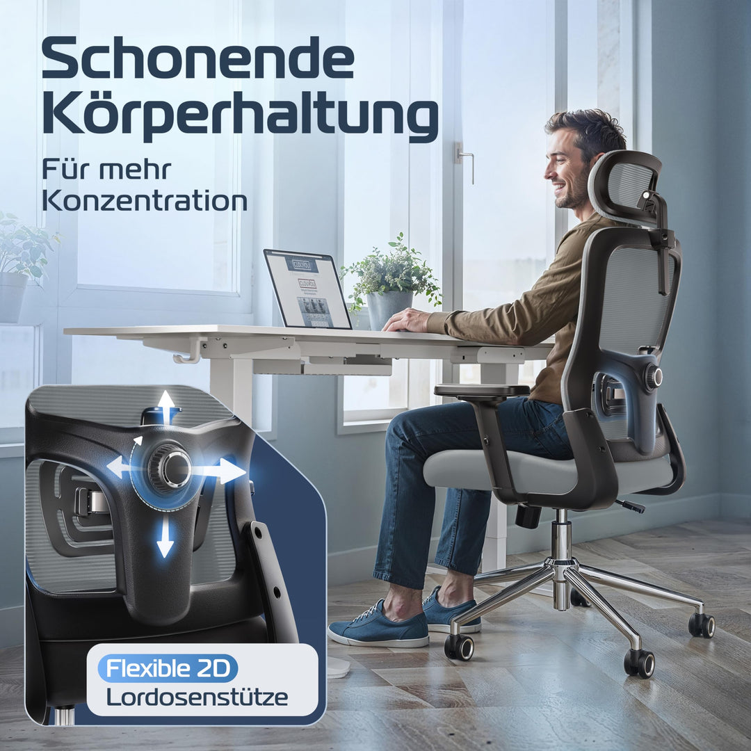 Bürostuhl Ergonomisch Mesh 150 kg bis 190 cm mit Lordosenstütze - Bild 5