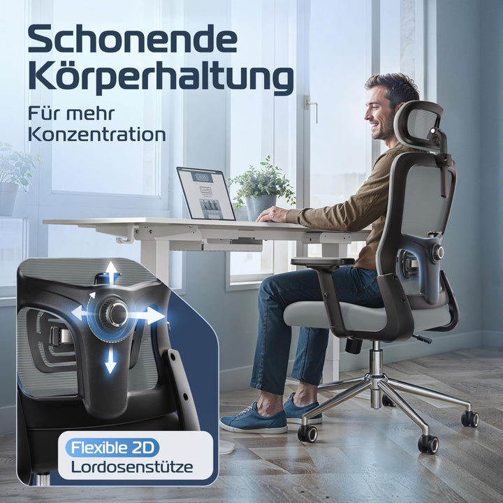 Bürostuhl Ergonomisch Mesh 150 kg bis 190 cm mit Lordosenstütze - Bild 5
