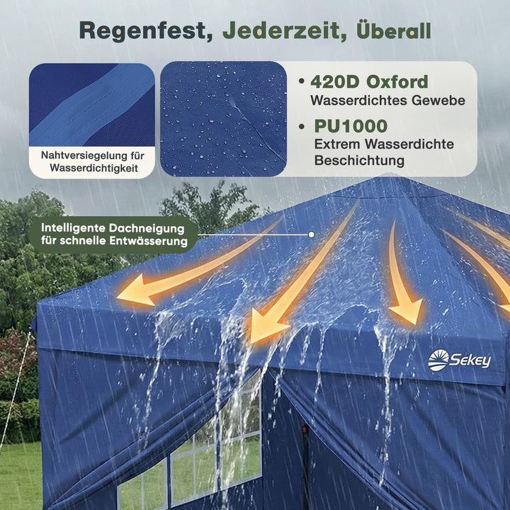 Faltpavillon 3x3 m Pop-Up 420D Oxford wasserdicht Navy 4 Seitenwaende - Bild 5