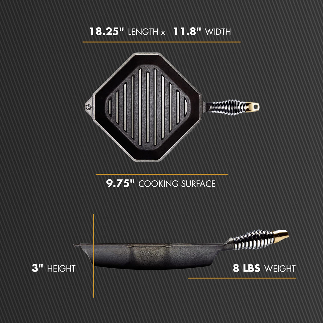Gusseisen-Grillpfanne achteckig 25 cm vorgebrannt für Induktion &amp; Grill - Bild 8