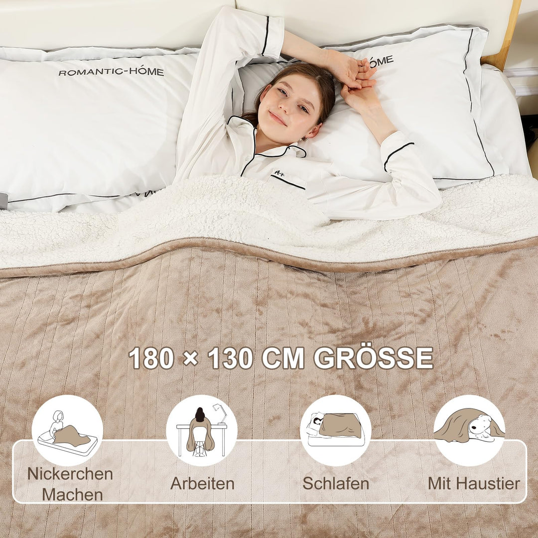 Heizdecke Flanell 130x180cm mit Abschaltautomatik 6 Stufen Beige - Bild 3