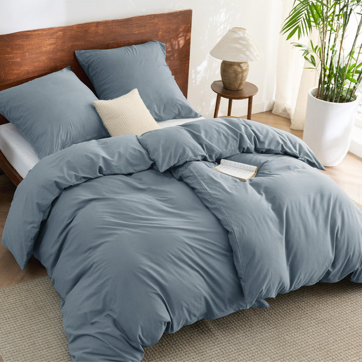 Bettwäsche 135x200 Baumwolle 4-teilig Graublau mit 2 Kissenbezügen